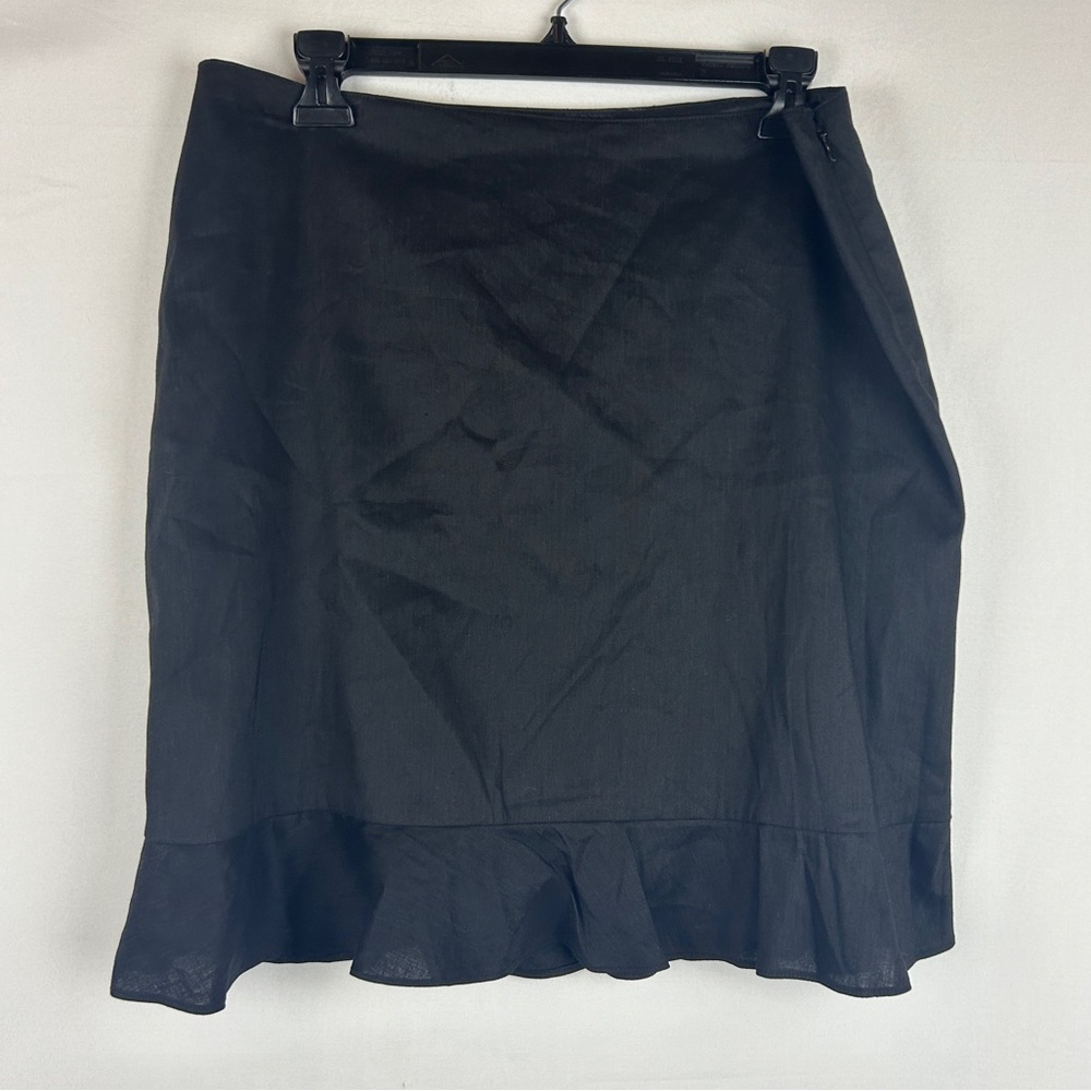 Tahari black lined skirt new with tag linen blend ruffle hem size 10